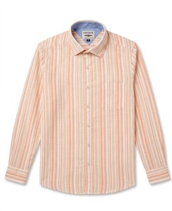 เสื้อเชิ้ตลำลองแขนยาวลายทางสำหรับผู้ชาย คอปกพับได้ ผ้าฝ้าย ระบายอากาศได้ดี สไตล์ฤดูร้อน - Product Image 4