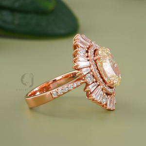 Rudakiya Brothers Women's Engagement 14K Rose White Gold Sunburst Halo VVS-VS 3.56 CT Fancy Yellow Oval Lab Grown Diamond Ring - Product Image 3