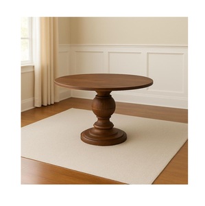 Round Wooden Dining Table with Turned Baluster Pedestal Base Circular Kitchen Table with Traditional Carved Pillar Stand - Product Image 3