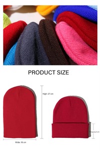 Unisex Solid Color Beanie <b>Hat</b> 100% Acrylic Winter <b>Warm</b> Cap Casual Style for Adults Light Blue Royal Blue Tangerine Turmeric - Product Image 2