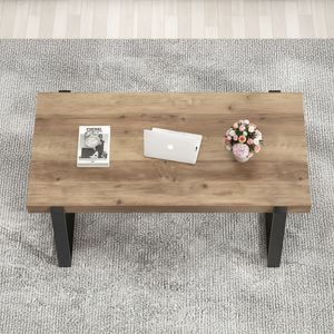 <b>Rustic</b> Rectangular <b>Coffee</b> <b>Table</b> with Industrial Metal Frame, Wood Top Center <b>Table</b> for Living Room, Apartment, Hotel Furniture - Product Image 3