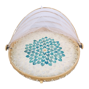 กรอบไม้ไผ่พับได้ทำด้วยมือเป็นมิตรต่อสิ่งแวดล้อม MDF capiz แบบฝังดอกไม้สีฟ้ามีฝาปิดสำหรับใช้ในห้องครัว - Product Image 1