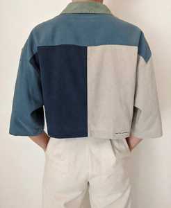 T-shirt sportif pour femme en denim et velours côtelé écologiques, style Y2K, manches longues, coloris arc-en-ciel, à rayures - Product Image 2