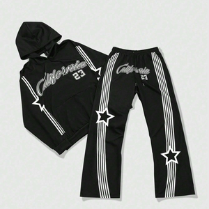 Men Custom Vintage Y2K <b>Tracksuit</b> Graphic Hoodie Wide Leg Sweatpants Streetwear Outfit Hip Hop Loose Fit Clothing - Product Image 1