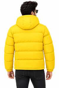 Doudoune décontractée en toile unie pour homme avec capuche, col montant, fermeture éclair et poches zippées – Vêtement d'extérieur d'hiver - Product Image 3