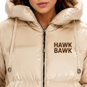 Custom <b>Women</b> Hooded Puffer Jacket Quilted Winter <b>Coat</b> Full Zip Outdoor Solid Color Logo Front Thick Polyester Outerwear - Product Image 4