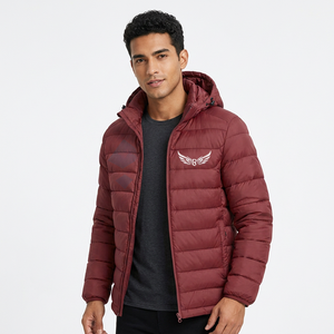 Men's <b>Red</b> <b>Hooded</b> <b>Jacket</b> With Wing Logo Zipper Windproof Winter Casual Wear - Product Image 6