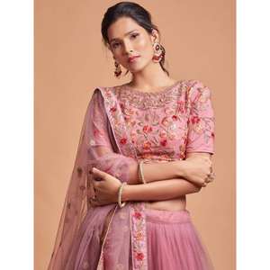 Increíble hilo Rosa polvoriento bordado función de red desgaste Lehenga Choli - Product Image 2