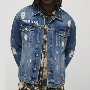 Chaqueta de Mezclilla Desgastada para Hombre con Detalles Rotos y Tachuelas, Corte Regular, Estilo Casual, 100% Algodón, para Otoño - Product Image 4