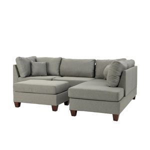 Divano Componibile Reversibile in Polifibra con Pouf, Elegante Grigio per Soggiorno - Product Image 4