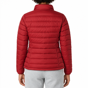 Veste matelassée rouge pour femme, col montant, fermeture éclair, légère, manches longues, avec logo personnalisé - Product Image 5