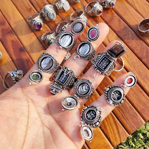 Antique Style Silver Plated <b>Rings</b> Mixed Gemstone <b>Rings</b> Adjustable Statement Jewelry Wholesale Lot for Women & Men - Product Image 5