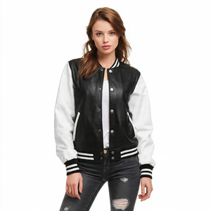 High Quality Leather Sleeve Varsity Jacket Women Streetwear Fashion Wear Leather Jacket Ladies Button Down Leather Jacket <b>Tops</b> - Product Image 1