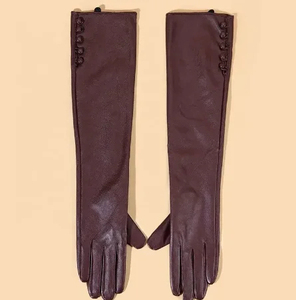 ถุงมือหนังสีแดงเบอร์กันดีแบบยาวสำหรับผู้หญิง ถุงมือกันหนาวแบบเรียบง่ายไม่มีซับในสำหรับฤดูหนาว - Product Image 3