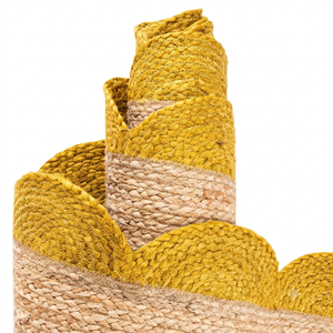 Alfombra Decorativa de Yute con Borde Festoneado Amarillo, Tejida a Mano, para Pasillo, Cocina o Estilo Rústico - Product Image 3
