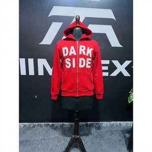 Dark Side Flock Print <b>Hoodie</b> <b>Red</b> Full Sleeve Zipper Front Pocket Streetwear Unisex Adult Autumn Cotton Midweight Regular Fit - Product Image 2