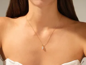 Solitaire Marquise Moissanite Charm <b>Pendant</b> Women's Tishya Diamond 14K Yellow <b>Gold</b> Luxury Jewelry - Product Image 2