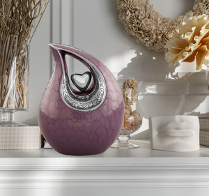 Urne funéraire en aluminium violet avec motif en forme de cœur pour souvenir commémoratif d'un adulte - Product Image 4