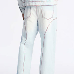 Trendy Pants Men <b>Jean</b> Pants Cotton Breathable Washed Straight Solid Color Denim Pants <b>Elastic</b> <b>Waist</b> Custom <b>Jeans</b> OEM Serviced - Product Image 4