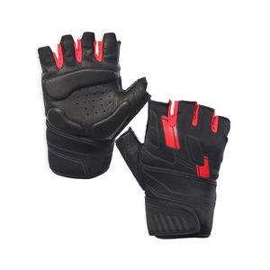 Gants de fitness demi-doigts en vinyle respirants, légers, antidérapants, pour musculation, entraînement en salle de sport, unisexe, noir et rouge, à enfiler - Product Image 1