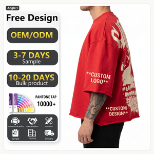 เสื้อยืดโอเวอร์ไซส์ทรงบ็อกซี่ ตัดสั้น พิมพ์ลายหัวกะโหลก ผ้าฝ้ายเฟรนช์เทอร์รี่ 100% หนัก 220 กรัม สไตล์สตรีทแวร์ชาย ตะเข็บดิบ รับผลิตแบบ OEM - Product Image 3