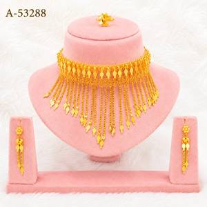 Gold Plated Zinc Alloy Tassel Choker Necklace Set Women's Bohemia Party Flower Pattern Jewelry A-53288 - Product Image 1
