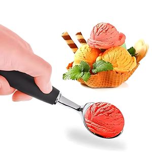 Cuillère à glace en acier inoxydable avec manche ergonomique noir, cuillère à dessert robuste pour glace, gelato, sorbet, pâte à biscuits - Product Image 2