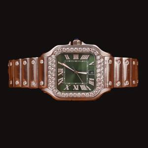 Caja Cuadrada con Bisel de Diamantes Hecha a Mano con Esfera Verde, Diamante Moissanita, Regalo Lujoso y Único para Hombre, Estilo Hip Hop - Product Image 1