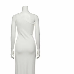 Satin tricoté une épaule même robe élégante Slim Fit longue robe doux tissu extensible fête formelle mariage bal vêtements de nuit tenue - Product Image 1