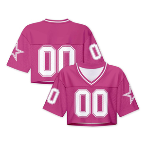 Women Pink Mesh Crop Jersey V Neck Short Sleeve Sporty T <b>Shirt</b> With <b>Star</b> Decoration Custom Number Breathable Spring Summer - Product Image 1