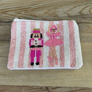 Bolso de Mano Hecho a Mano con Cuentas, Forma Rectangular, Rayas Rosas, Bordado de Estrella Blanca, Punto de Cruz, Costura - Product Image 4