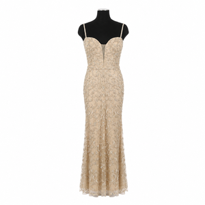 Womens Champagne <b>Sequin</b> Embroidered Maxi Dress Spaghetti Strap Modern Natural Waist Elegant Evening Party Wedding Formal Prom - Product Image 1