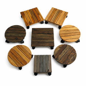 Support de pot de fleurs roulant d'extérieur en bois d'acacia du Vietnam avec trou de drainage et roues écologiques - Product Image 1