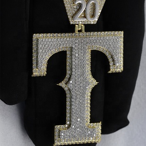 Custom Iced Out Bling Bling D VVS Round Cut Moissanite Diamond Initial <b>Letter</b> Alphabet 'T' Hip Hop Handmade <b>Charm</b> Unisex Pendant - Product Image 6