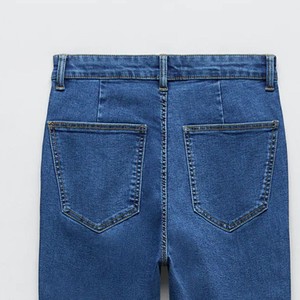 Jean en denim personnalisé pour femme, taille mi-haute, coupe droite, respirant, légèrement déchiré, patchwork, troué, style japonais, collection Printemps - Product Image 5