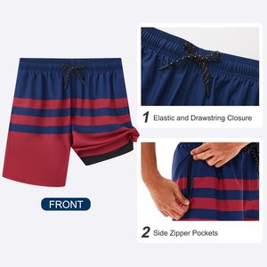 Short de bain rayé à séchage rapide pour homme HODO SPORT avec cordon de serrage et slip intégré pour la natation et les activités sportives - Product Image 4