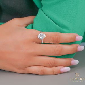 Exquisite Pear Cut Lab Grown Diamond IGI Certified <b>Ring</b> With Radiant Halo Surround, Fully Diamond Pave Band, <b>Open</b> Basket <b>Ring</b> - Product Image 3