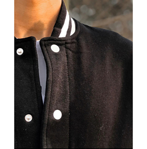 Men's Black White Varsity Jacket Shell Polyester/Cotton Windproof Turn-down Collar Solid Casual Regular Fit Autumn Wear - Product Image 5