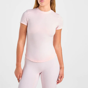 Camiseta Deportiva de Manga Corta para Mujer, de Alta Calidad, con Logotipo Personalizado al por Mayor, Color Sólido, Corte Regular, Ligera y Transpirable para Verano - Product Image 1