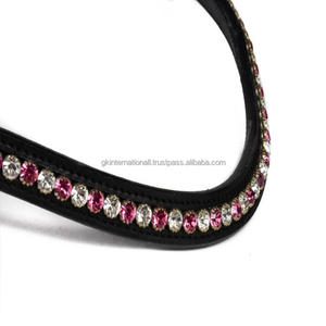 Decorative Pink and Silver Crystals Rhinestones <b>Shining</b> Diamante Chain Inlaid Empty Channel Padded Leather Horse brow band - Product Image 3