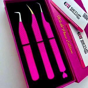 Pinzas para Pestañas de Acero Inoxidable Rosa Intenso GETUP BROSONS, Herramienta de Precisión, Edición World Peace - Product Image 3