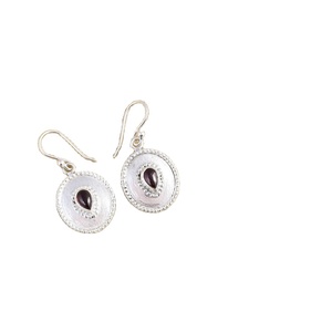 Vintage <b>Garnet</b> Sterling Silver Dangle <b>Earrings</b> Handmade Oval Red <b>Garnet</b> Drop <b>Earrings</b> for Women Jewelry Manufacturer - Product Image 2