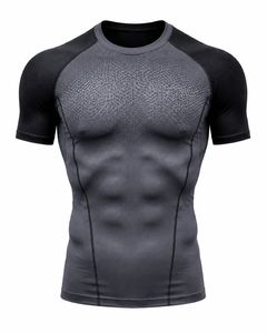 T-shirt de compression noir et gris pour homme, coupe ajustée, col rond, sportif, en maille respirante 180g, séchage rapide, manches courtes - Product Image 1