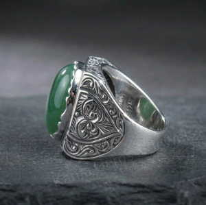Best Selling 925 Sterling <b>Silver</b> 12x16mm Oval Shape Green Jade Gemstone Bezel Setting Signet Ring For Men's Fine Jewelry Ring - Product Image 2