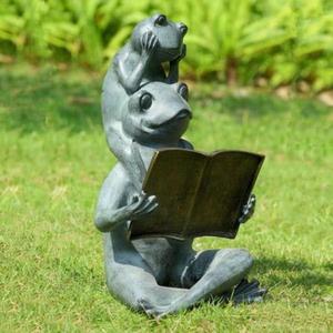 Sculpture de grenouille en métal avec parapluie, finition patine verte antique, pour décoration de jardin, pelouse ou terrasse - Product Image 4