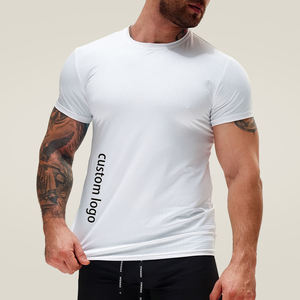 <b>Men's</b> <b>White</b> <b>Short</b> <b>Sleeve</b> Compression T-<b>Shirt</b> Slim Fit O-Neck Quick Dry Sporty Knitted Polyester Muscle Showing Workout <b>Shirt</b> - Product Image 3