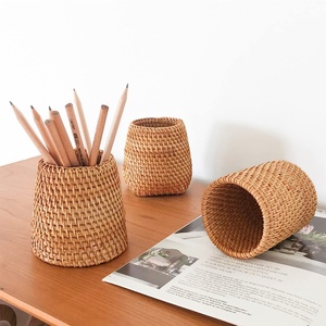 Handcrafted rattan pen marker storage basket girls essentials <b>make</b> <b>up</b> brush pencil holder <b>case</b> - Product Image 2