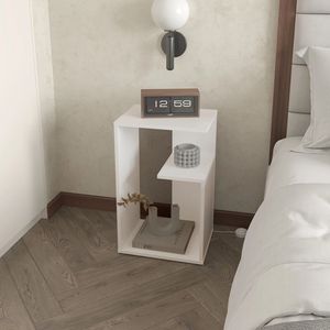 Tavolino Laterale Bianco in Melamina con Vano Portaoggetti Aperto, Tavoli Console - Product Image 2