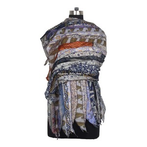 Old Vintage Poly-<b>Silk</b> 15 Strips Sari Handmade Stole <b>Scarves</b> Neckwear Multi-Functional Gift Recycled Sari Patches - Product Image 2