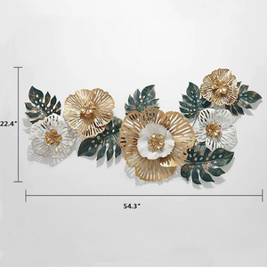Wholesale Price Floral Metal Wall Art Bedroom Decoration Wall Mounted Ornament Blue And Golden Wall Hanging Metal <b>Vases</b> - Product Image 3